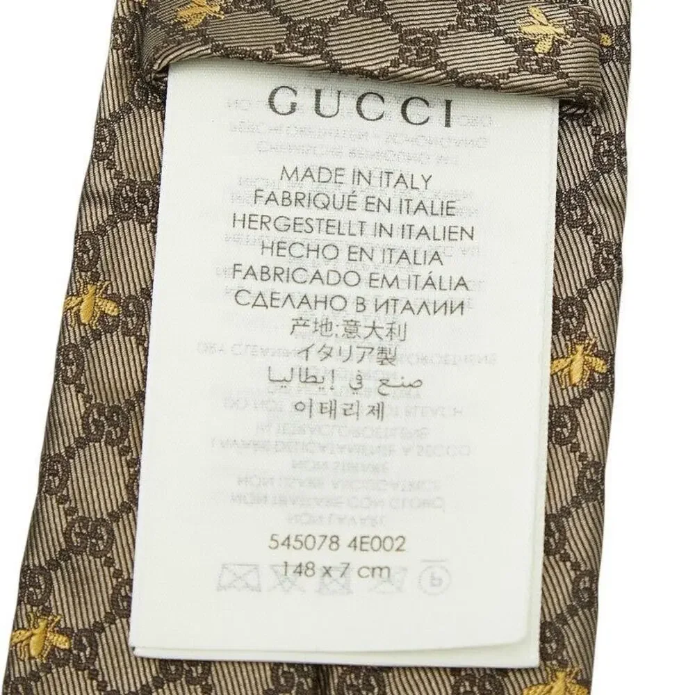 Gucci GG Bee Narrow Tie Brown Yellow